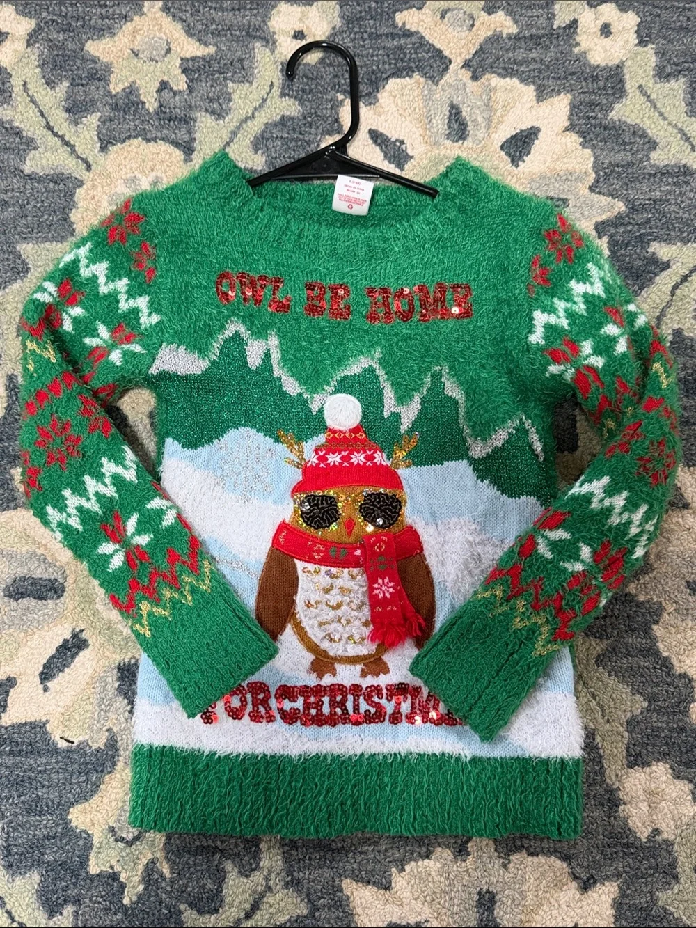 Women's Green Holiday Owl Sweater - Festive Knit Pullover
